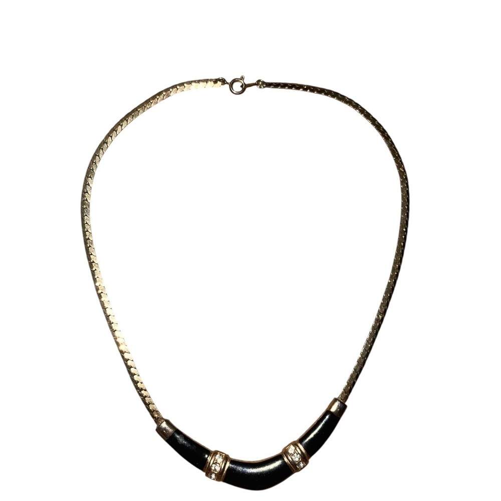 90’s Gold-Tone Necklace with Black Center & rhinestones